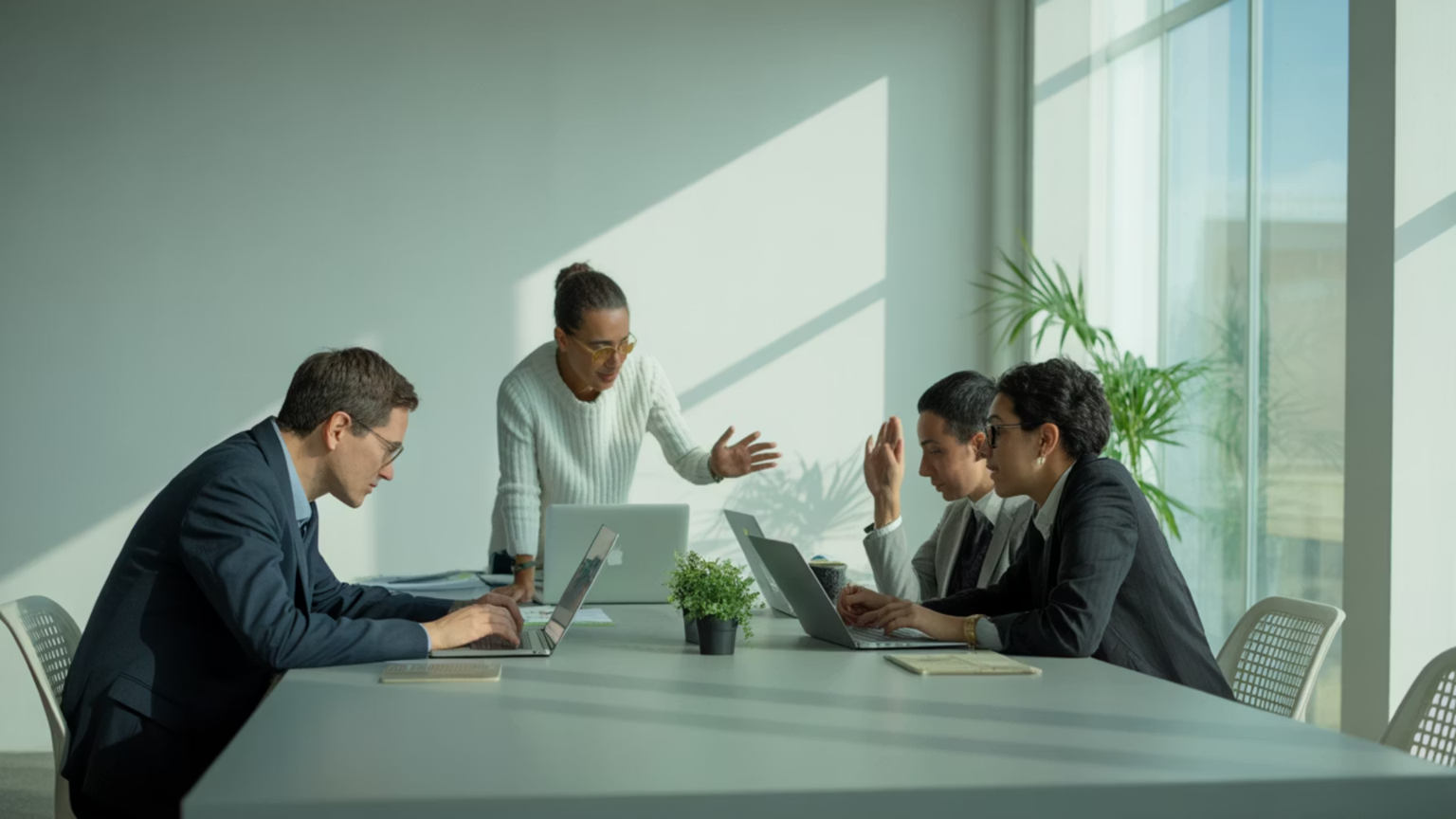 4 personnes entrain de discuter dans un bureau