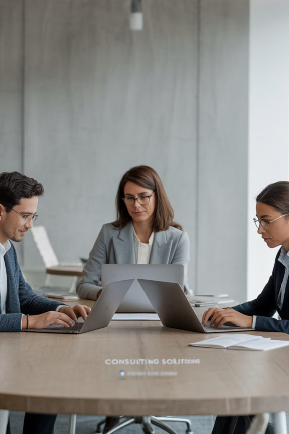 3 personnes autour d'un bureau